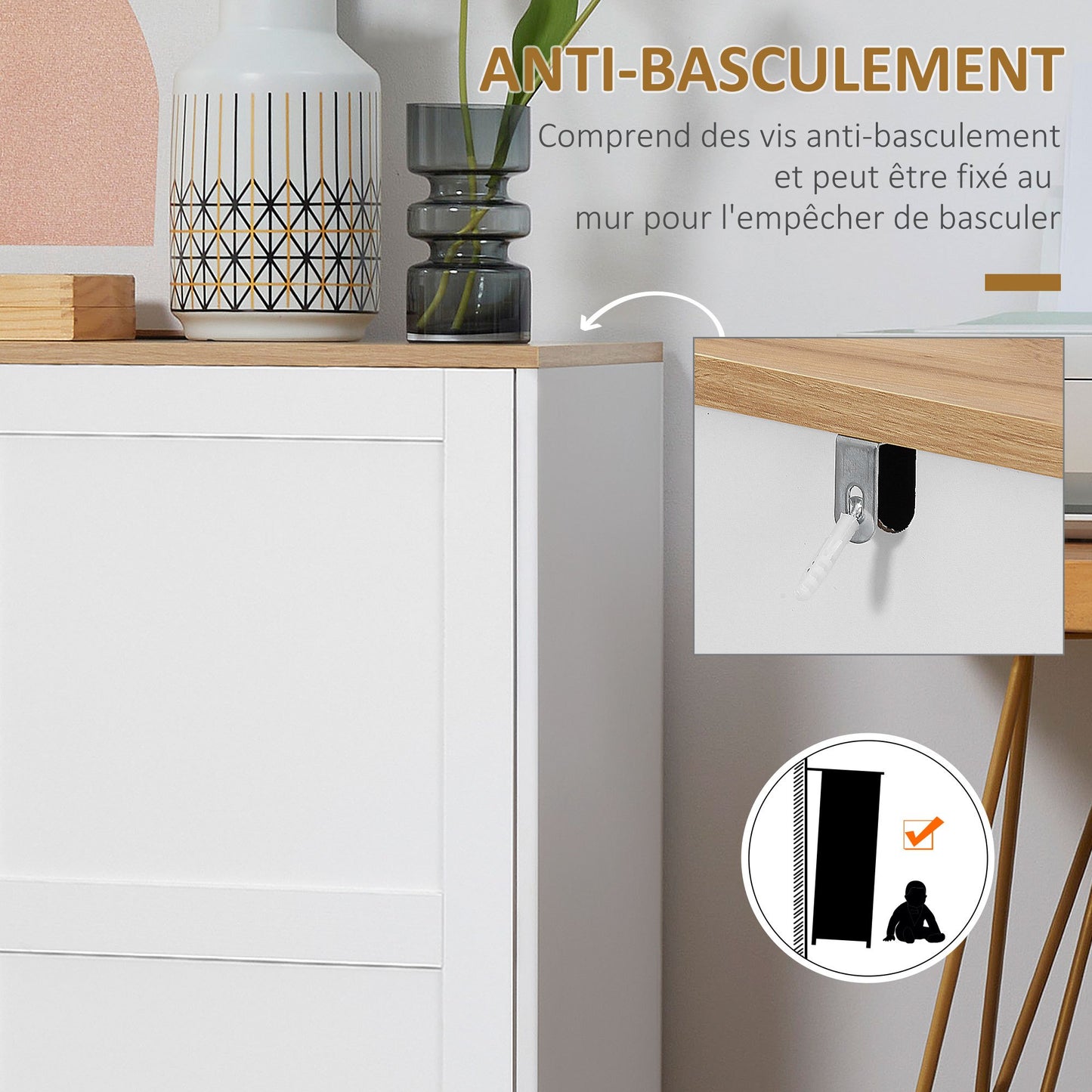 Buffetkast – Opbergkast – Dressoir – Wandkast – Keukenmeubel – Wit Met Houtlook – 90 x 39,5 x 88 cm – Twee Verstelbare Planken