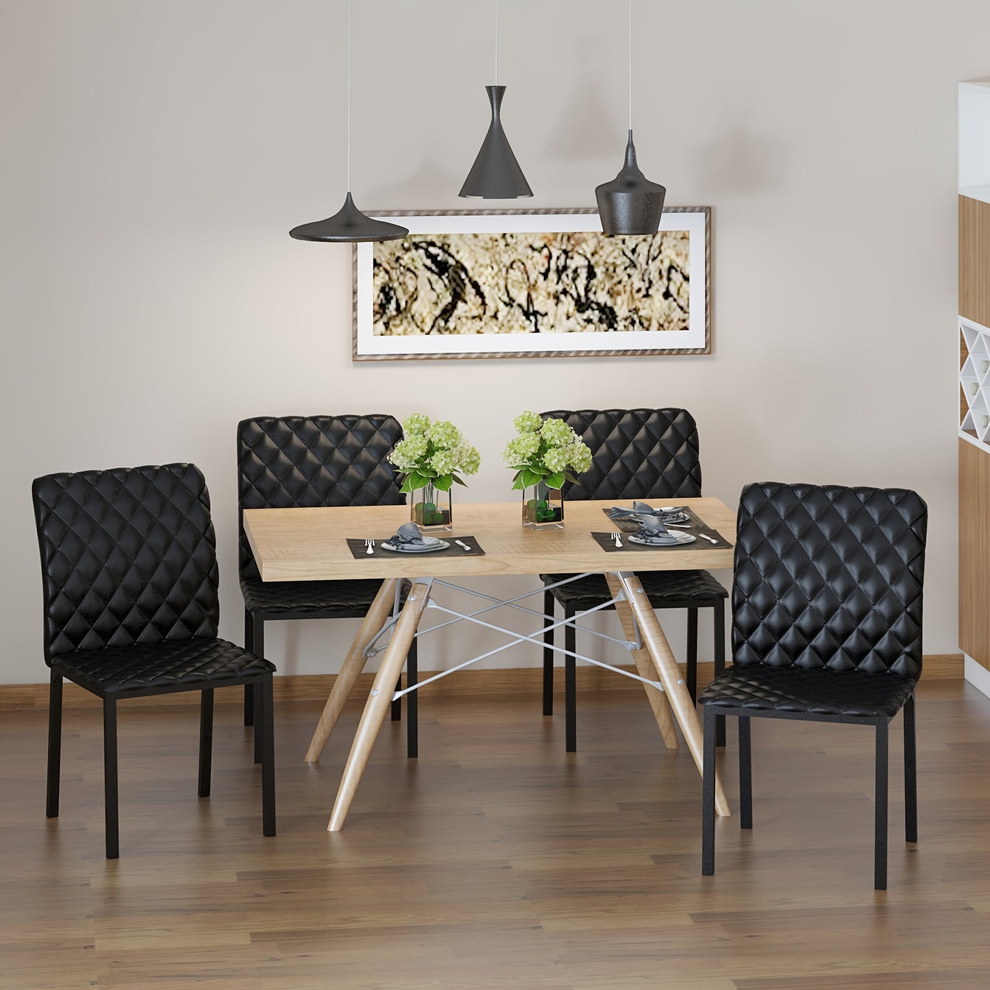Eetkamerstoelen – Stoelen – Dining Stoelen – Taf stoelen – Zwarte Stoelen – Set van 4 – Gevoerde Zitting – Stalen Poten 41x50x91 cm