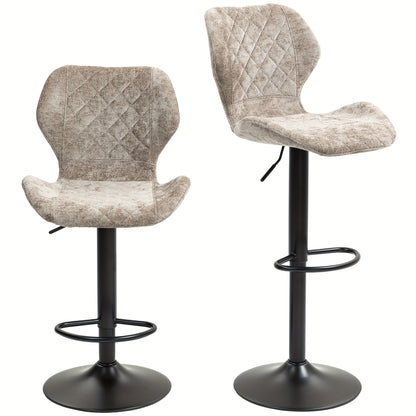 Barkrukken – Barstoelen – Keukenkrukken – Barkruk Set – Stoelen Met Rugleuning – Taupe Bruin – Verstelbaar – 360° Draaibaar