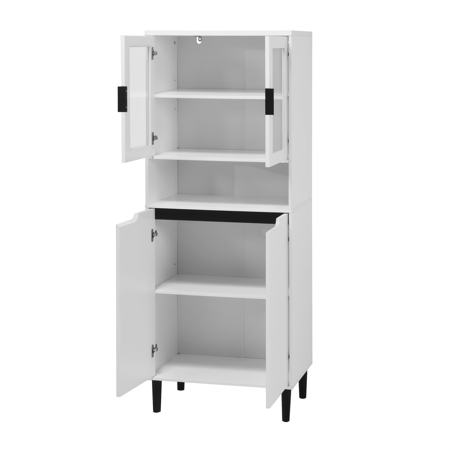 Boekenkast – Boekenrek – Opbergkast – Vakkenkast – Kast – Hoog Model – 4 Glazen Deuren – Verstelbaar Bovenblad – Gelakt MDF – Wit
