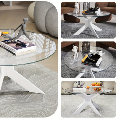 Round Coffee Table Made Of Tempered Glass, Living Room Table, Modern Sofa Table, Coffee Table, Glass Table For Living Room, Balcony, Bedroom, 80x40cm