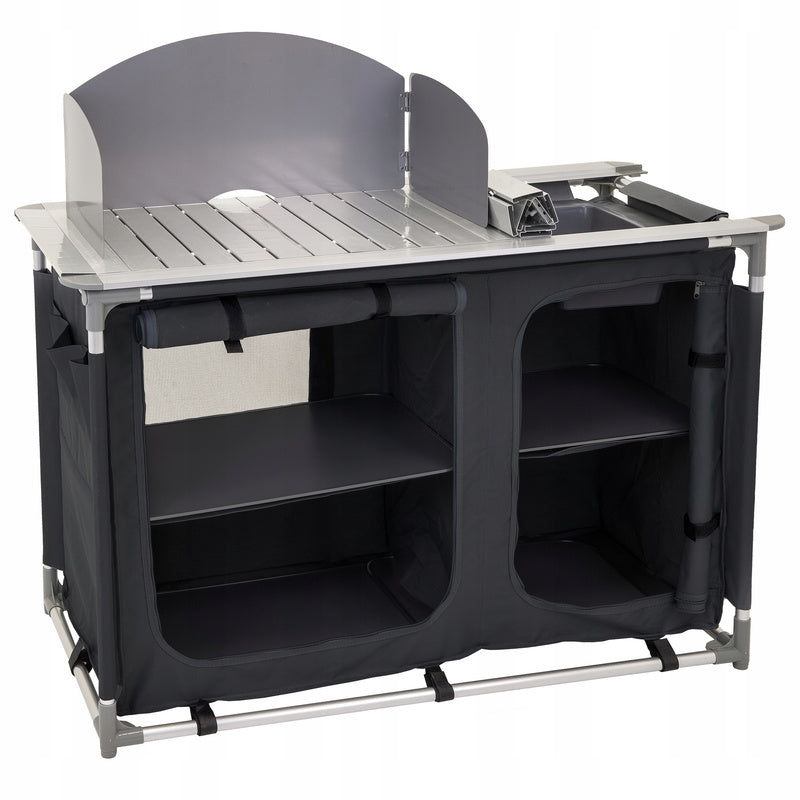 Kampeertafel – Buitenkeukentafel – Opvouwbare Keukentafel – Campingtafel – Outdoor Keukenkast – Inklapbaar & Draagbaar – Hittebestendig Stalen Tafelblad