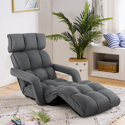 Vloerlounger – Vloerstol – Zitzak – Relaxstoel – Ligstoel – Donkergrijs – 6-voudig Verstelbare Rugleuning – Stevig Buisvormig Stalen Frame