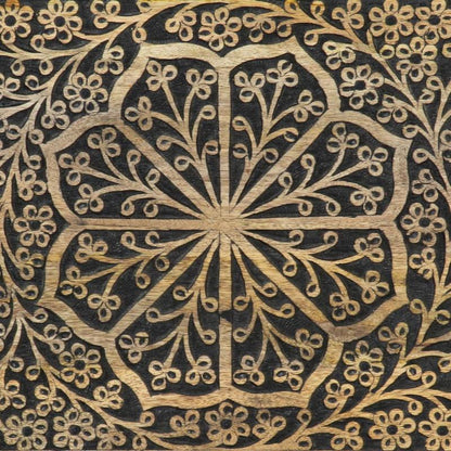 Nachtkastje – Bijzettafel – Ladekast – Opbergkast – Nachtkast – Massief Mangohout – Modern Design – Compact 50x33x60 cm – Zwarte en Gouden Deuren