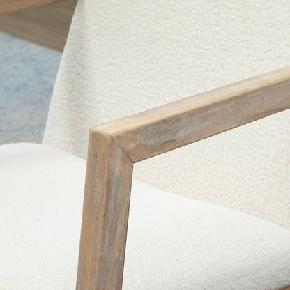 Draaifauteuil – Fauteuil – Lounge Stoel – Relaxstoel – Houten Stoel – Crème Wit – 360° Draaibaar – Robuust Rubberwood Frame