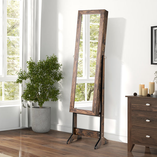 Sieradenkast – Spiegelkast – Juwelenkast – Sieraden Organizer – Staande Kast – Volle Lengte Spiegel – 3 Kantelbare Hoeken – Houten Bruin