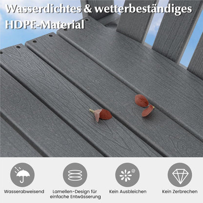 Adirondack Tuinstoel – Buitenstoel – Balkonstoel – Tuinstoel Met Voetsteun – Armleuningstoel – Weerbestendig HDPE – Comfortabele Hoge Rugleuning – Grijs