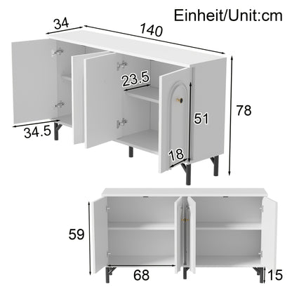 Dressoir – Sideboard – Opbergkast – Kast – Meubel – Wit – 140 cm – Modern Design Met 3D Gebogen Panelen – Verstelbare Planken