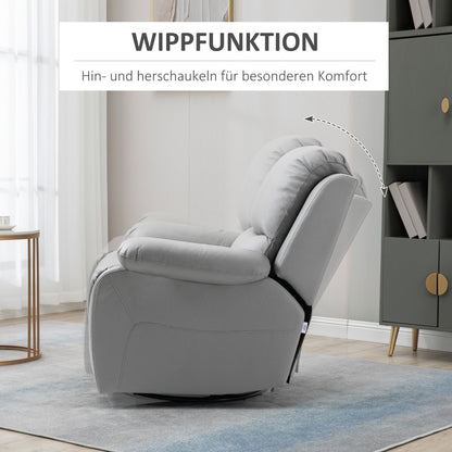 Relaxfauteuil – Relaxstoel – Zitzetel – Tv-stoel – Fauteuil Grijs – Verstelbare Rugleuning – Draaibare Voetensteun