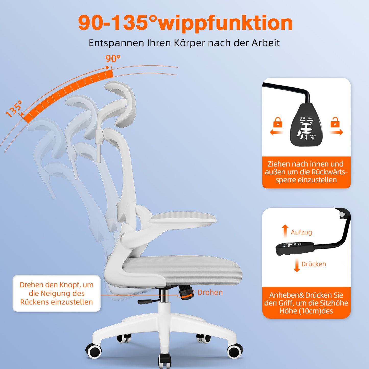 Office Chair with Adjustable Headrest, Armrests, and Lumbar Support, Load Capacity up to 150 kg