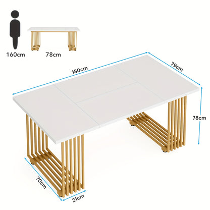 Bureau – Bureautafel – Schrijftafel – Werkplek – Computertafel – Wit en Gouden Details – 180 cm Ruim Werkoppervlak – Hoogwaardig Engineered Wood