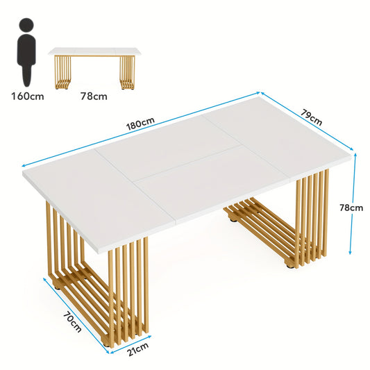Bureau – Bureautafel – Schrijftafel – Werkplek – Computertafel – Wit en Gouden Details – 180 cm Ruim Werkoppervlak – Hoogwaardig Engineered Wood