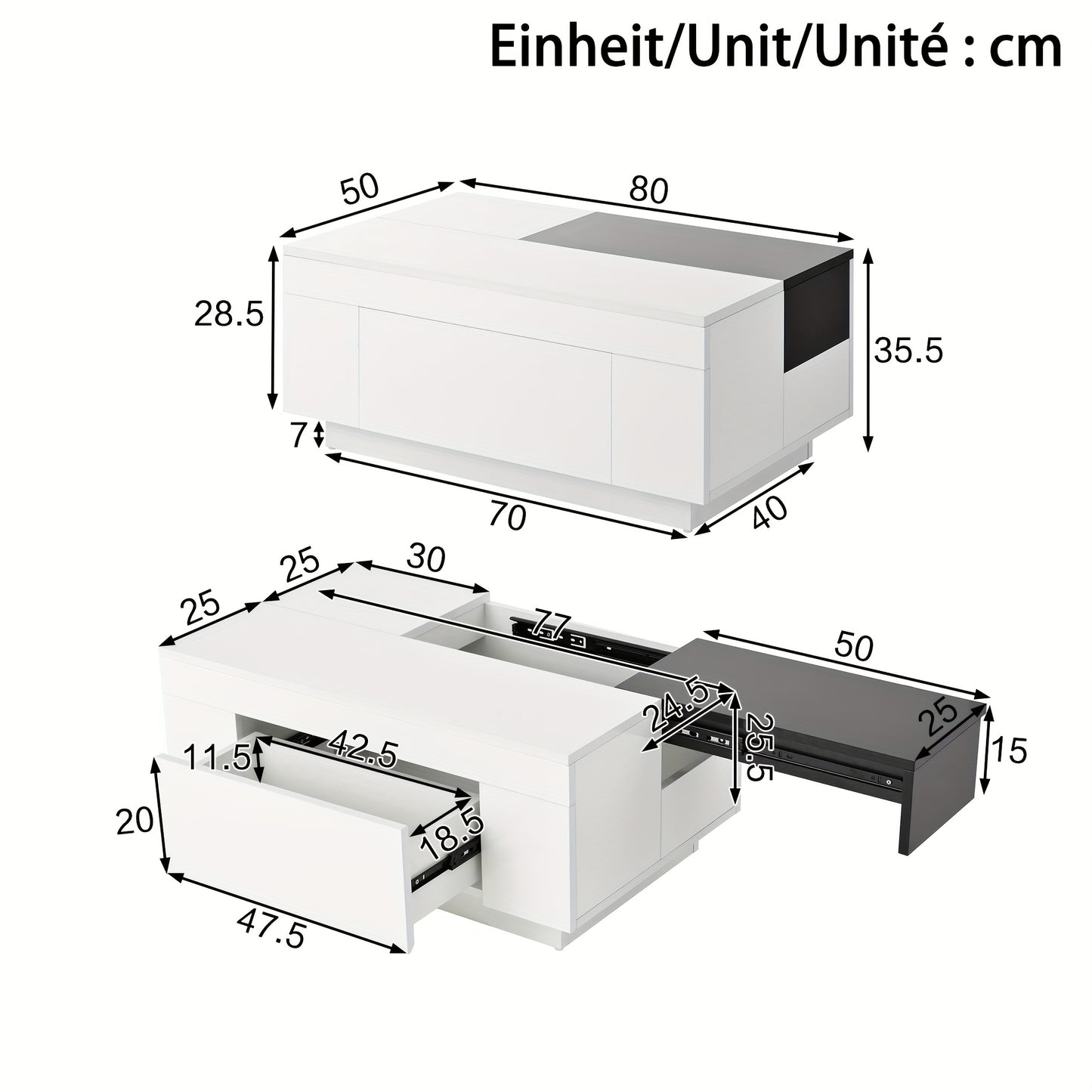 Modern Metal Coffee Table with Retractable Black & White Glossy Top & Hidden Storage - Easy Assembly, Space-Saving Design, Durable Metal Construction for Contemporary Living Room Furniture, Minimalist Center Table for Apartme