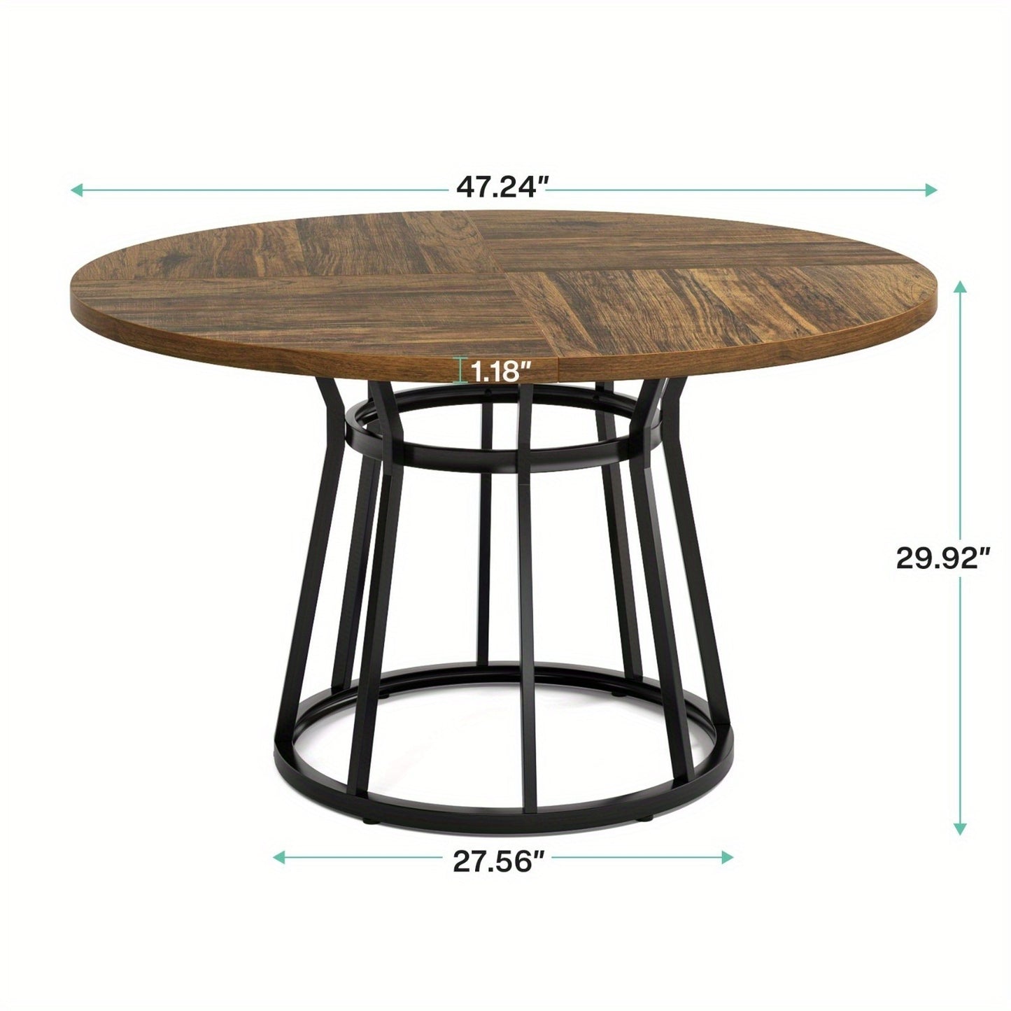 Ronde Eettafel – Ronde Tafel – Eetkamertafel – Keukentafel – Tafel Voor 4 Personen – 119,89 cm Diameter – Bruin Onderstel Metaal