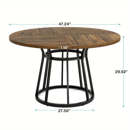 Ronde Eettafel – Ronde Tafel – Eetkamertafel – Keukentafel – Tafel Voor 4 Personen – 119,89 cm Diameter – Bruin Onderstel Metaal