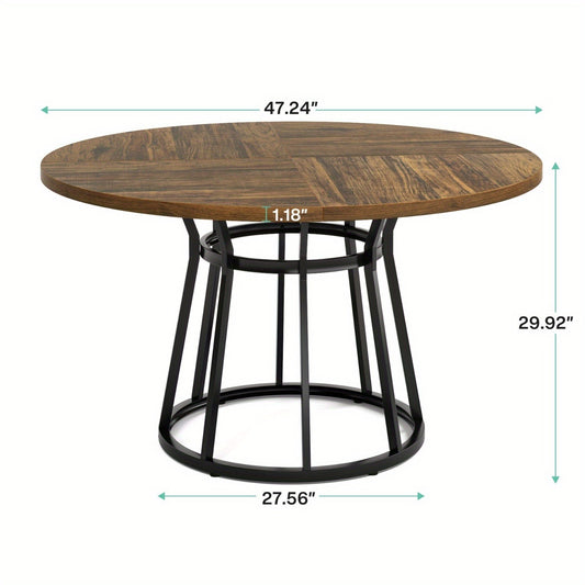 Eettafel – Ronde Tafel – Keukentafel – Dinertafel – Tafel – 120 cm Diameter – Krasbestendig Spaanplaat Blad – Stabiel Metalen Onderstel Bruin