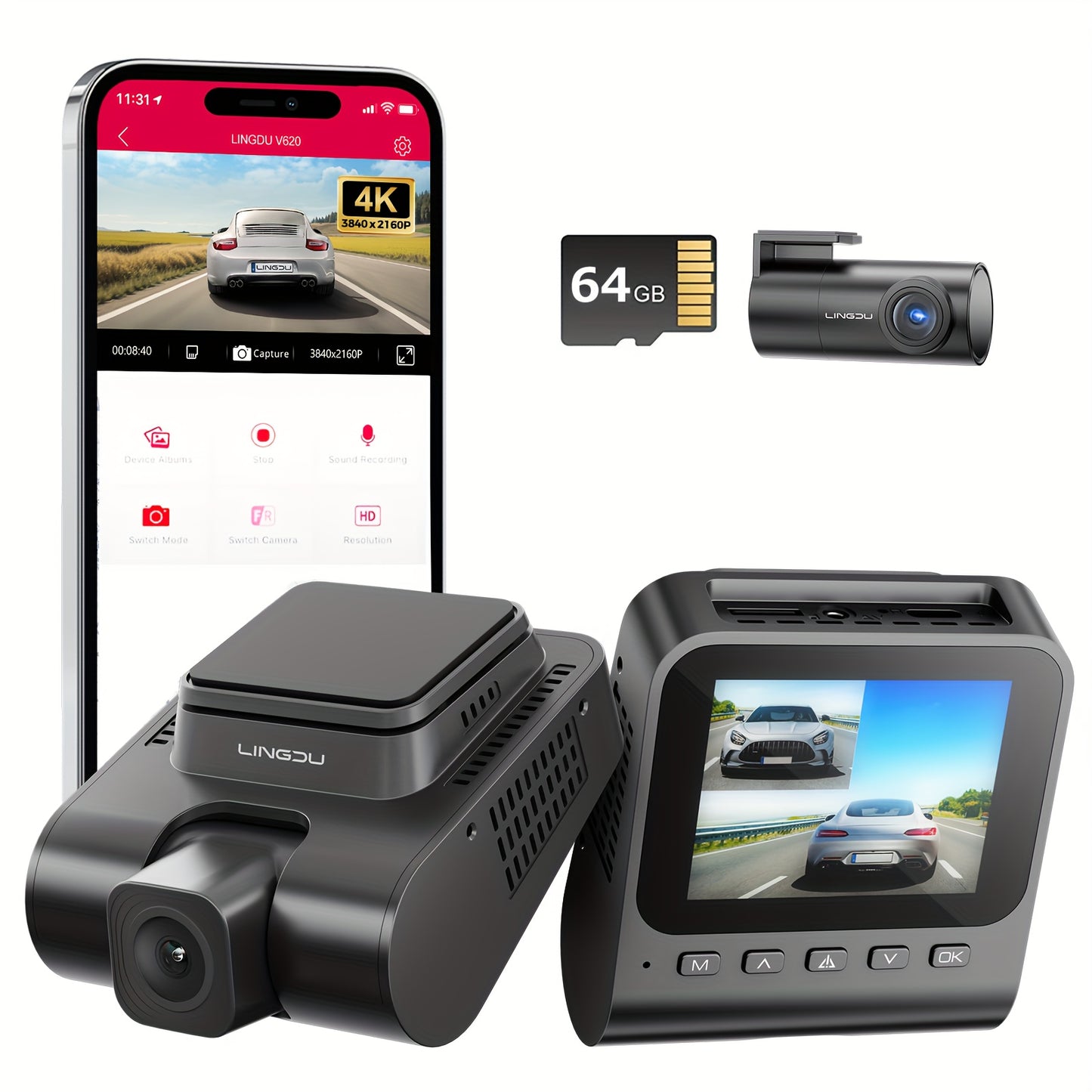 4K Dual Lens Dashcam – Auto Camera – Videorecorder – Rijveiligheid Camera – Parkeercamera – 4K+1080P Resolutie – Nachtzicht Met HDR/WDR – Zwart