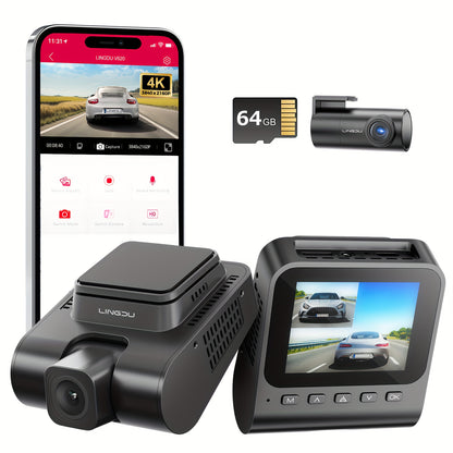 4K Dual Lens Dashcam – Auto Camera – Videorecorder – Rijveiligheid Camera – Parkeercamera – 4K+1080P Resolutie – Nachtzicht Met HDR/WDR – Zwart