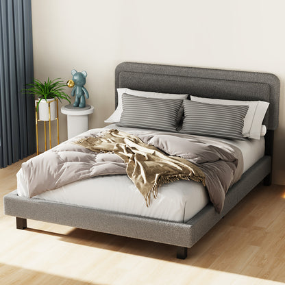 Bedframe – Tweepersoonsbed – Platformbed – Ledikant – Slaapbank – Gestoffeerd Hoofdbord – 160x200 cm – Stevige Houten Lattenbodem