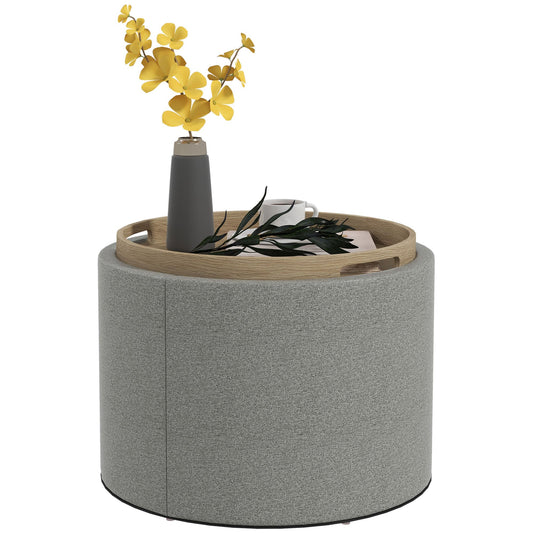 Hocker – Poef – Zitbank – Opbergbank – Voetenbank – Draaibaar Deksel – Ruime Opbergruimte – Stof Linnen-Look – 56x56x42 cm