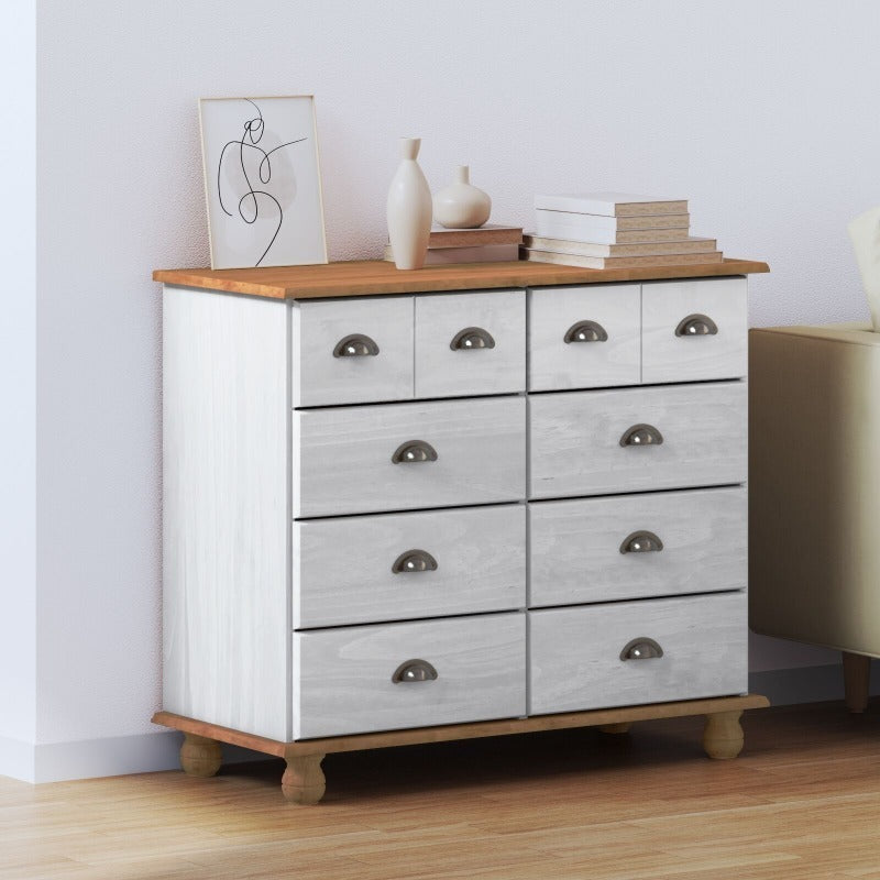 Ladekast – Dressoir – Commode – Opbergkast – Kast – Wit & Naturel Hout – 91x40x79 cm – Vergrendelbare Laden