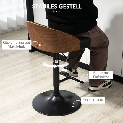 Barkrukken – Barstoelen – Keukenstoelen – Draaiende Krukken – Barkruk Sets – Verstelbare Hoogte 76-96 cm – Kunstleren Zitting & Houten Rugleuning – Zwart/Koffie