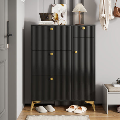 Schoenenkast – Schoenenrek – Schoenenopberger – Halbank – Opbergkast – Ruimtebesparend – Kunststof Zwart – 121x90x25 cm – Smal Modern Design