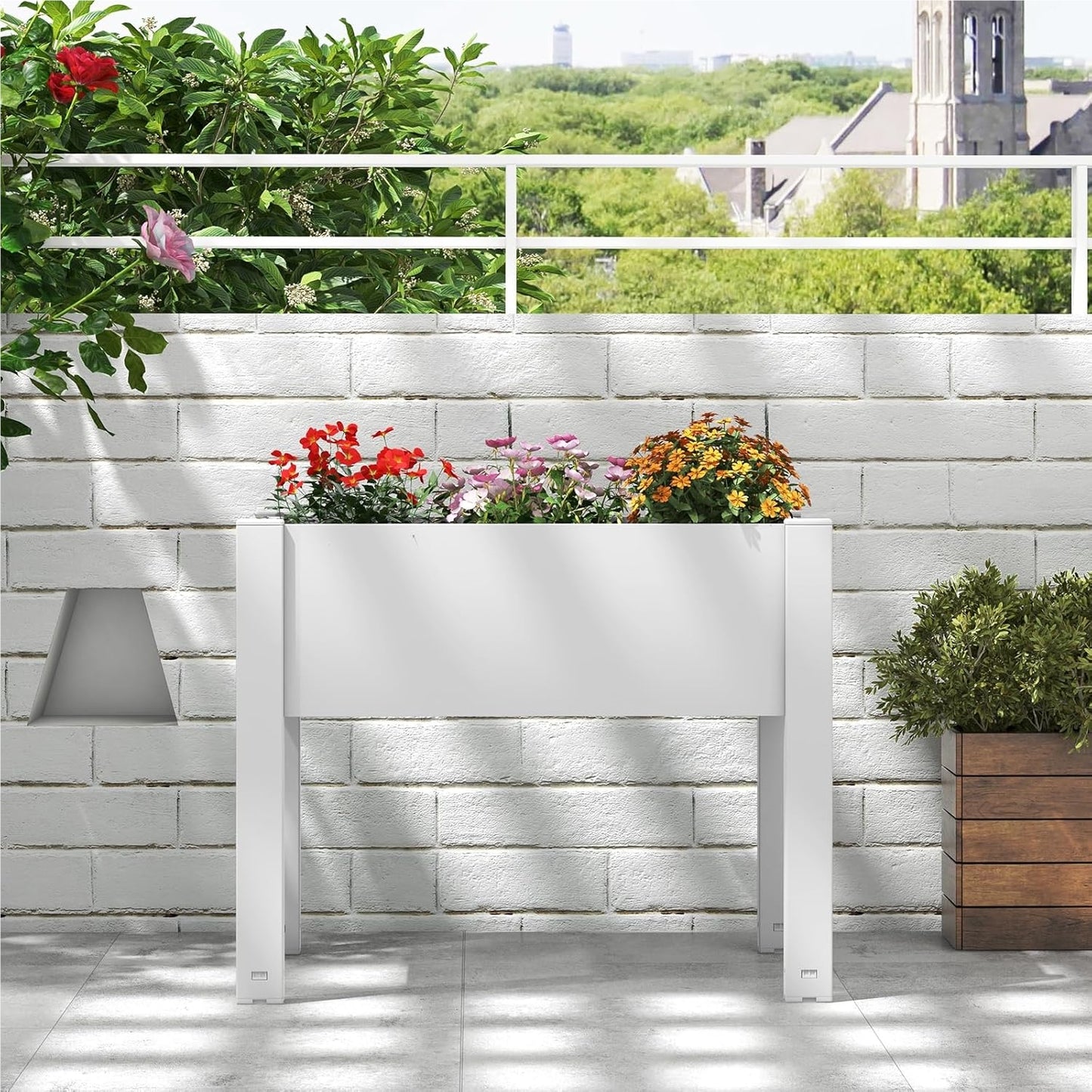 Verhoogde Plantenbak – Zelfbewaterende Tuinbak – Kruidenbak – Bloemenbak – Moestuinbak – 53 Liter – Waterniveau Indicator & Afvoergaatje – Wit – 76x45x61 cm