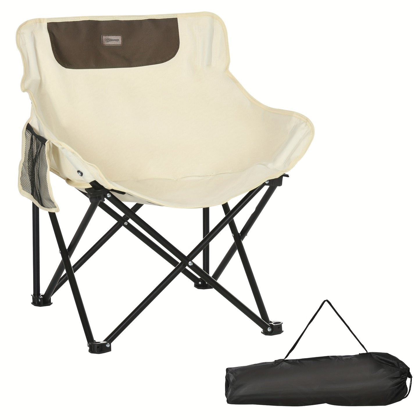 Inklapbare Campingstoel – Vouwstoel – Tuinstoel – Strandstoel – Buitenzaelstoel – Stalen Frame – Waterafstotend Oxford-materiaal – Zijvakken – Inclusief Draagtas – Wit
