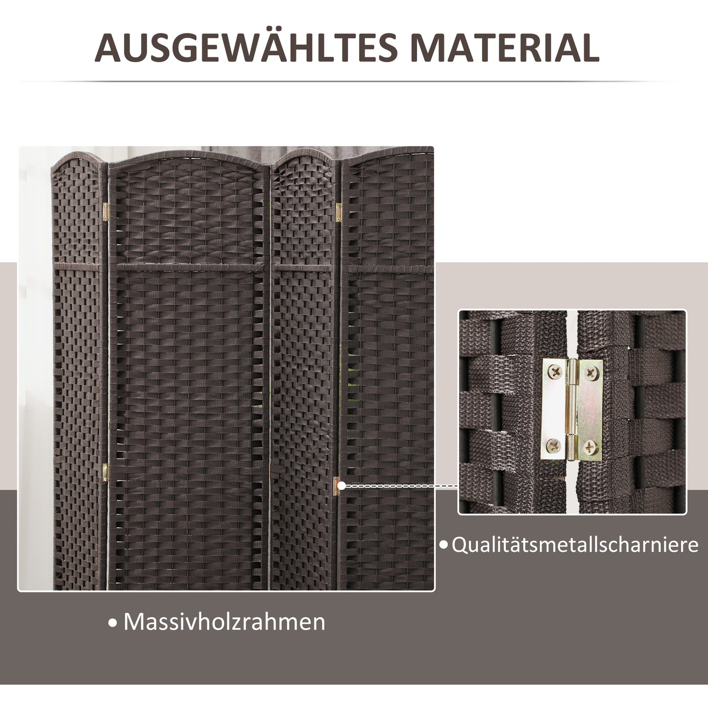 Kamerverdelersysteem – Kamerscherm – Roomdivider – Scheidingswand – Privacywand – 6-panelen – Opvouwbaar en Lichtgewicht – Bruin