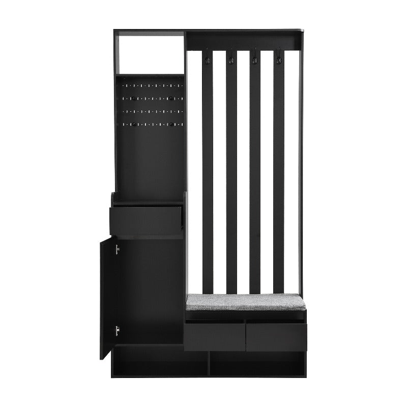Schoenenkast – Schoenenrek – Schoenenbank – Schoenenopberger – Hal Organizer – Met 4 Haken – Zwart Metalen Frame – Gevoerde Zitplek – 180x100x35 cm – Ruimtebesparend – Duurzaam