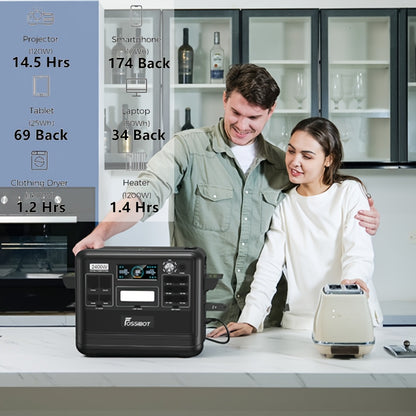 The FOSSiBOT F2400 Portable Generator Comes with 200W Solar Panels, A 2048Wh Lithium Iron Phosphate Battery Power Station, 3 AC Output Ports, A 2400W (peak 4800W) 230V Solar Generator, Suitable for Camping, Traveling, Home/of