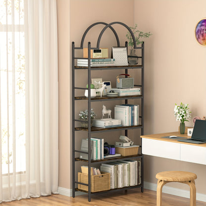 Industriële Boekenplank – Boekenrek – Wandkast – Plantentafel – Opbergkast – 5 Niveaus – Metaal En Hout – 195,5 cm Hoog