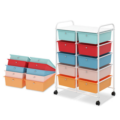 Make-up Trolley – Make-up Koffer – Beautykoffer – Cosmeticakoffer – Opbergtrolley – 10 Lades – Wieltjes – Compact Formaat – Wit Metalen Frame