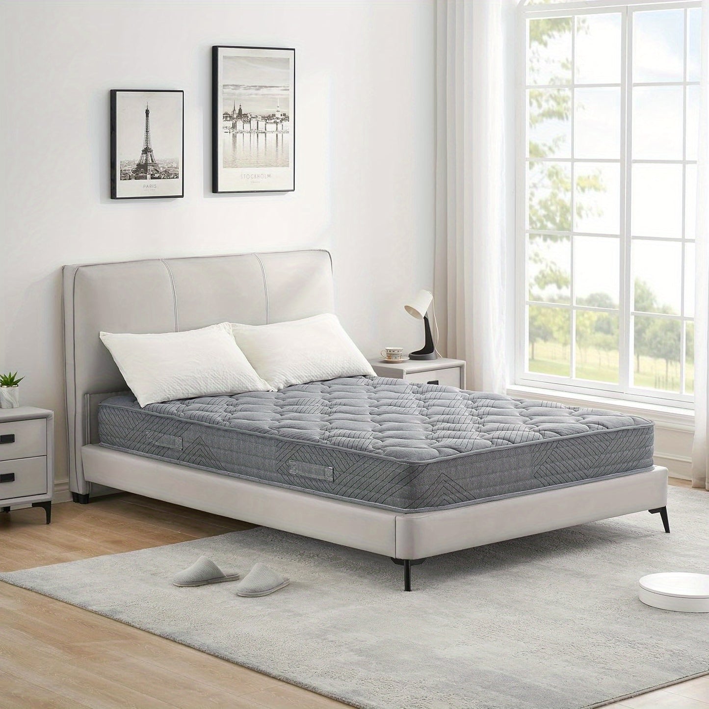 Tweepersoonsmatras – Matrasondersteuning – Slaapmatras – Bedmatras – Full Size Matras – Memory Foam – Verende Basis – 140 x 200 cm – Medium Stevigheid – Ademend Katoen – Grijs Sterrenpatroon