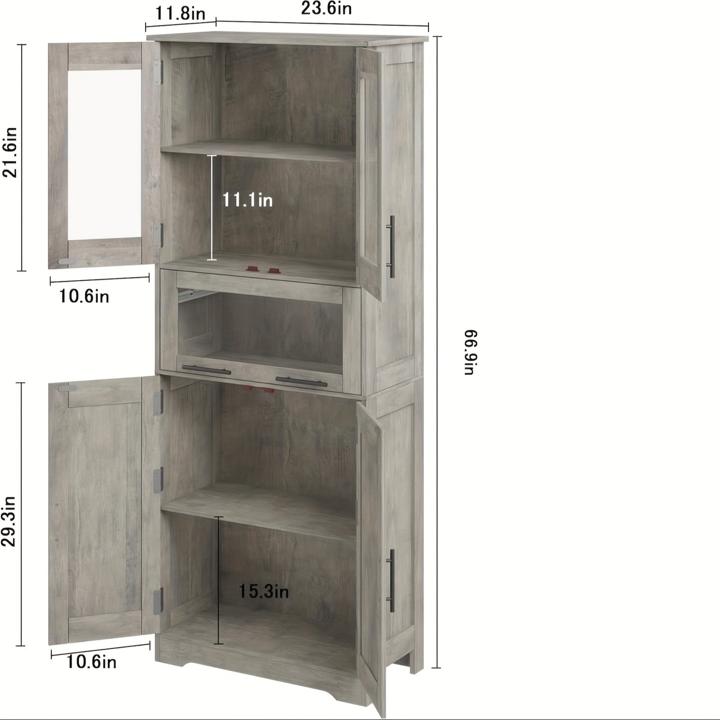 Badkamerkast – Badkamermeubel – Kolomkast – Opbergkast – Spiegelkast – Vrijstaand – Met Glazen Deuren – Verstelbare Planken – Metalen Frame – Modern Design