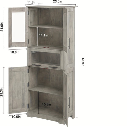 Badkamerkast – Badkamermeubel – Kolomkast – Opbergkast – Spiegelkast – Vrijstaand – Met Glazen Deuren – Verstelbare Planken – Metalen Frame – Modern Design