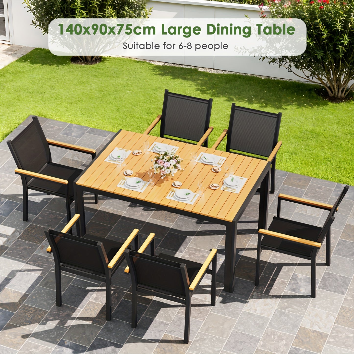Tuintafel – Buiten tafel – Terrastafel – Patio tafel – WPC tafel – 140x90 cm – Weerbestendig aluminium frame – Geschikt voor 6 personen