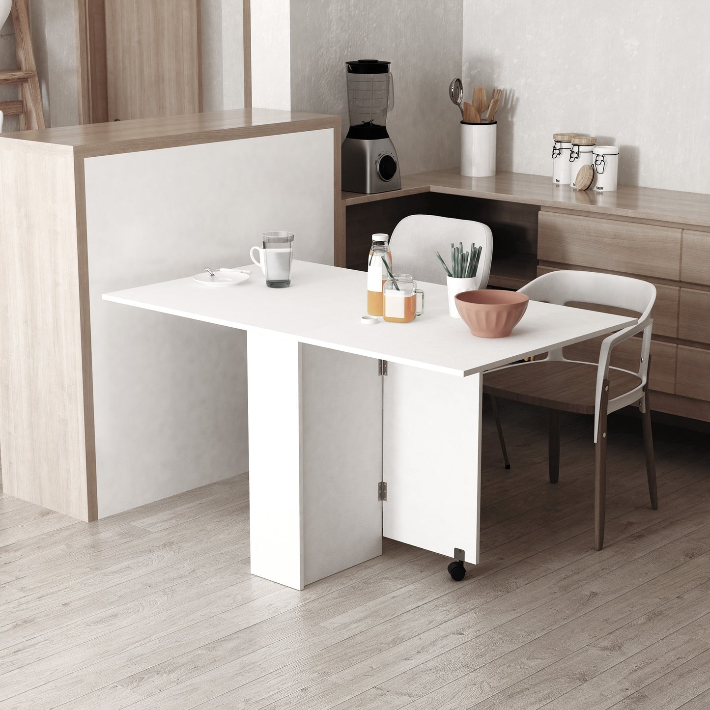 Opvouwbare Eettafel – Keukentafel – Uitklapbare Tafel – Uitschuifbare Tafel – Vouwtafel – Wit – Ruimtebesparend – Gemaakt Van Spaanplaat