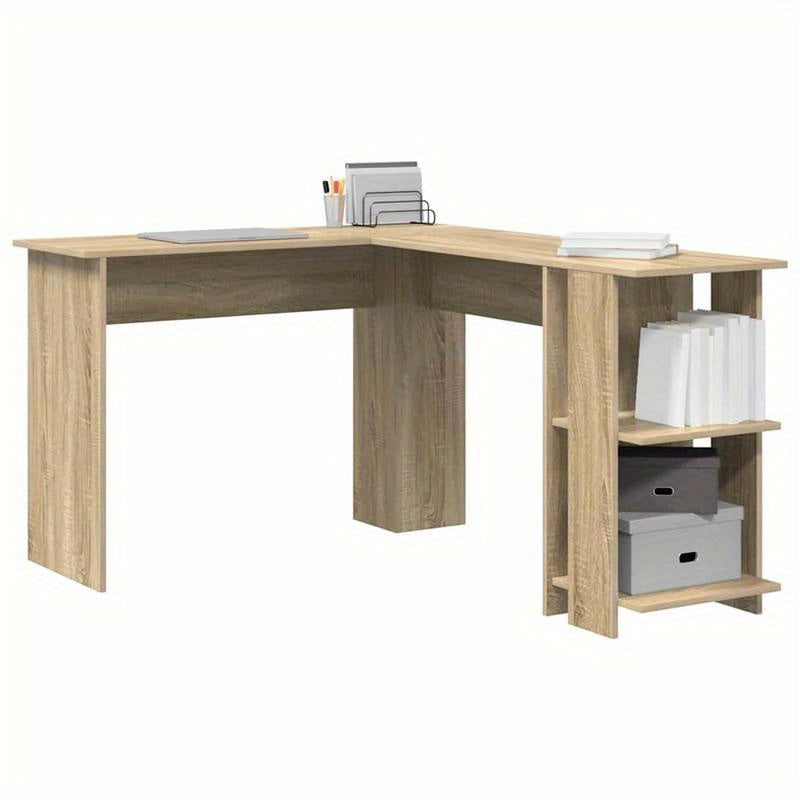 Hoekbureau – Bureau – Bureautafel – Werkplek – Computerbureau – Beige Sonoma Eiken – Ruimtebesparend L-vormig – Duurzaam Hardhout Metalen Frame