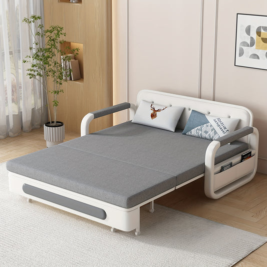 Slaapbank – Slaapbankbed – Bedbank – Slaapbank Met Opbergruimte – Slaapbank Slaapfunctie – 150 cm – Donkergrijs Wit – Opbergruimte Onder Zitting