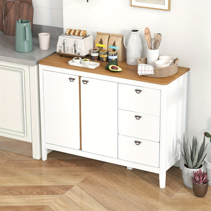 Buffetkast – Opbergkast – Keukenkast – Ladekast – Wit Houten Meubel – Anti-Kantelbeveiliging – Stevige MDF En Houtconstructie – 106x40x80 cm