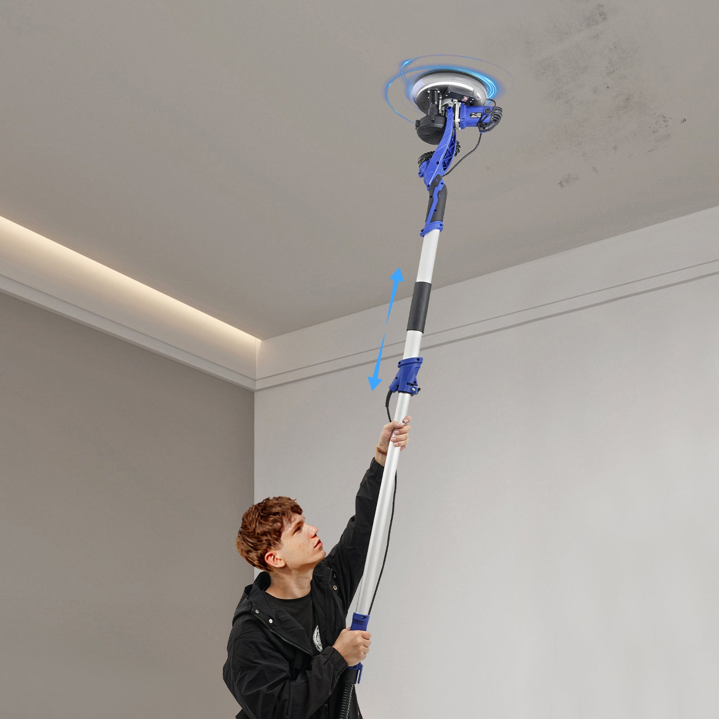 Handmatig Schuur Systeem Gipsplaat Schuurmachine Schuurpad Telescoopsteel Stofafzuiging – Aluminium Legering Frame – Verstelbare Lengte 1,2-2,2m Sapphire Blauw