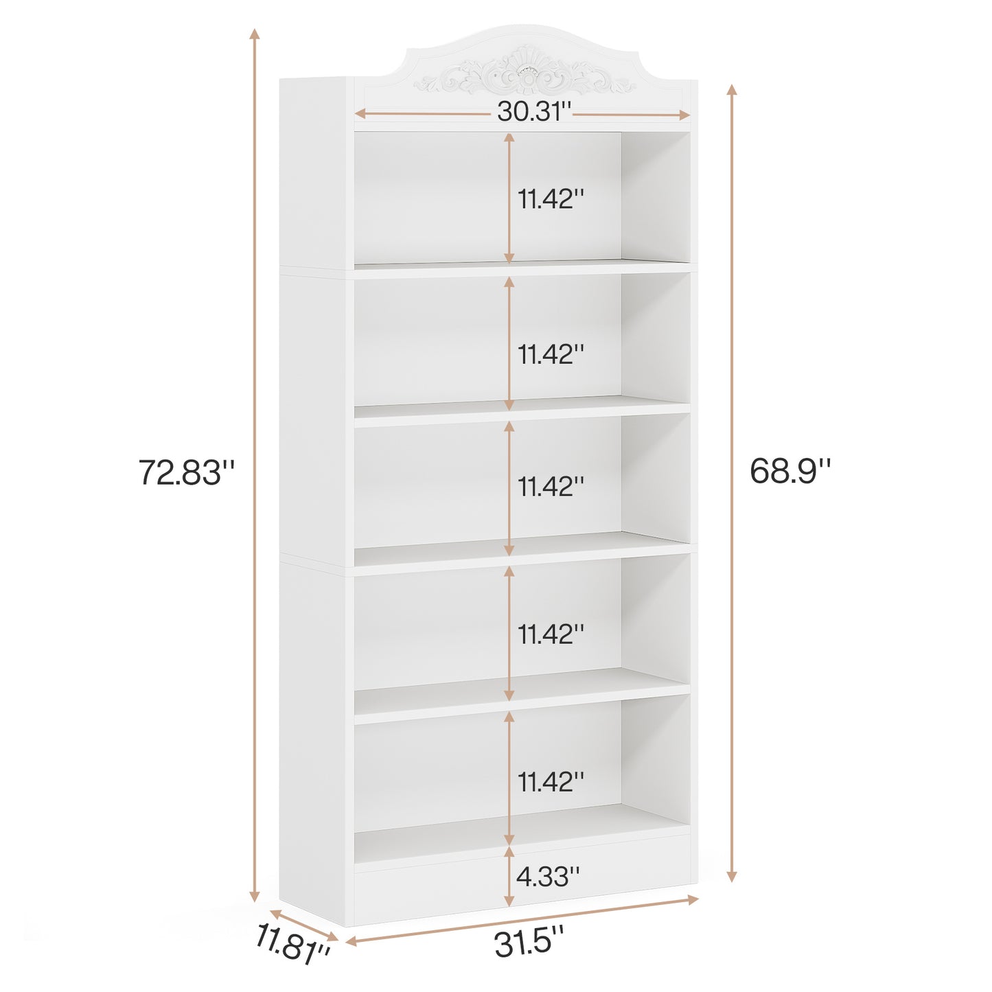 Boekenkast – Boekplank – Boekenrek – Opbergkast – Boekenschap – Slank en Ruim – 185 cm Hoog – 5 Stevige Planken – Houten Constructie – Wit