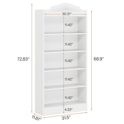 Boekenkast – Boekplank – Boekenrek – Opbergkast – Boekenschap – Slank en Ruim – 185 cm Hoog – 5 Stevige Planken – Houten Constructie – Wit
