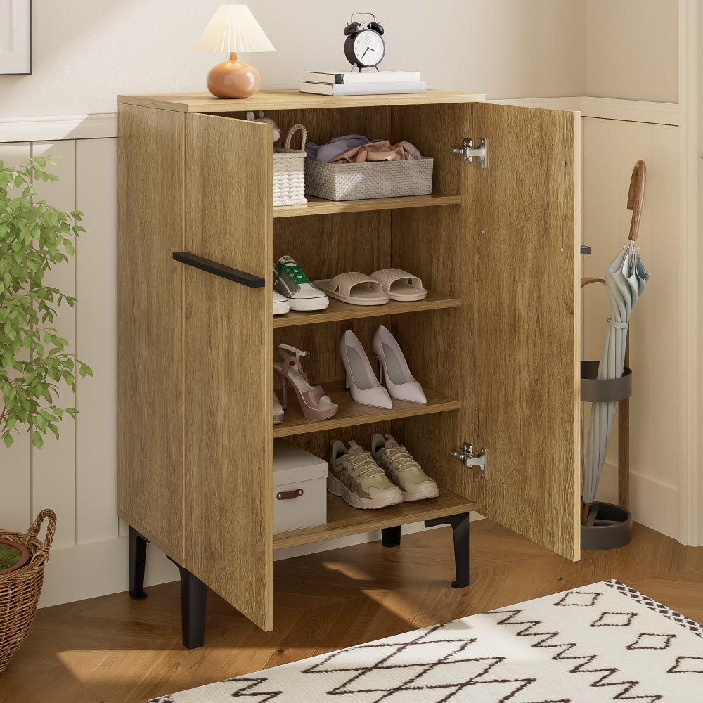 Schoenenkast – Schoenenrek – Schoenopberger – Schoenenschuif – Double Door Kast – Zwart Met Houtstructuur – Ruime Opbergruimte – Verstelbare Legplanken