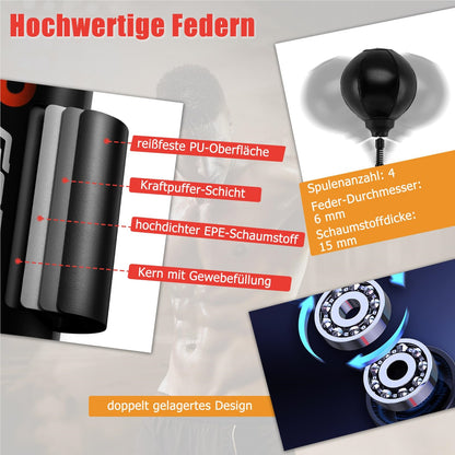 Bokszak – Staande Bokszak – Boksbal – Bokspaal – Kickboks Zak – Verstelbaar 168-201 cm – 360° Reflexstok met 2 Speedballs