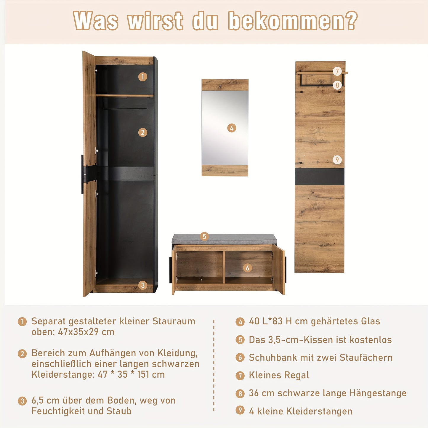 Halmeubelset – Kapstok – Schoenenrek – Wandkapstok – Garderobekast – Geel – Compact Ruimtebesparend – Rotan Deuren
