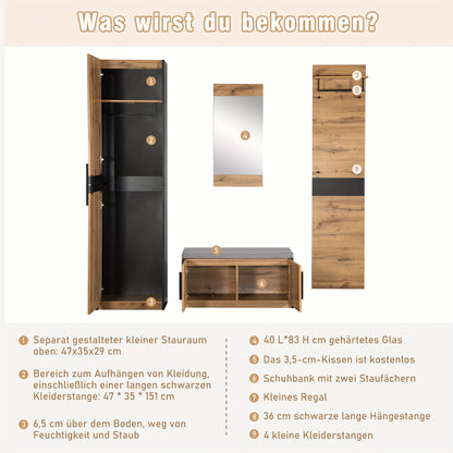 Halmeubelset – Kapstok – Schoenenrek – Wandkapstok – Garderobekast – Geel – Compact Ruimtebesparend – Rotan Deuren