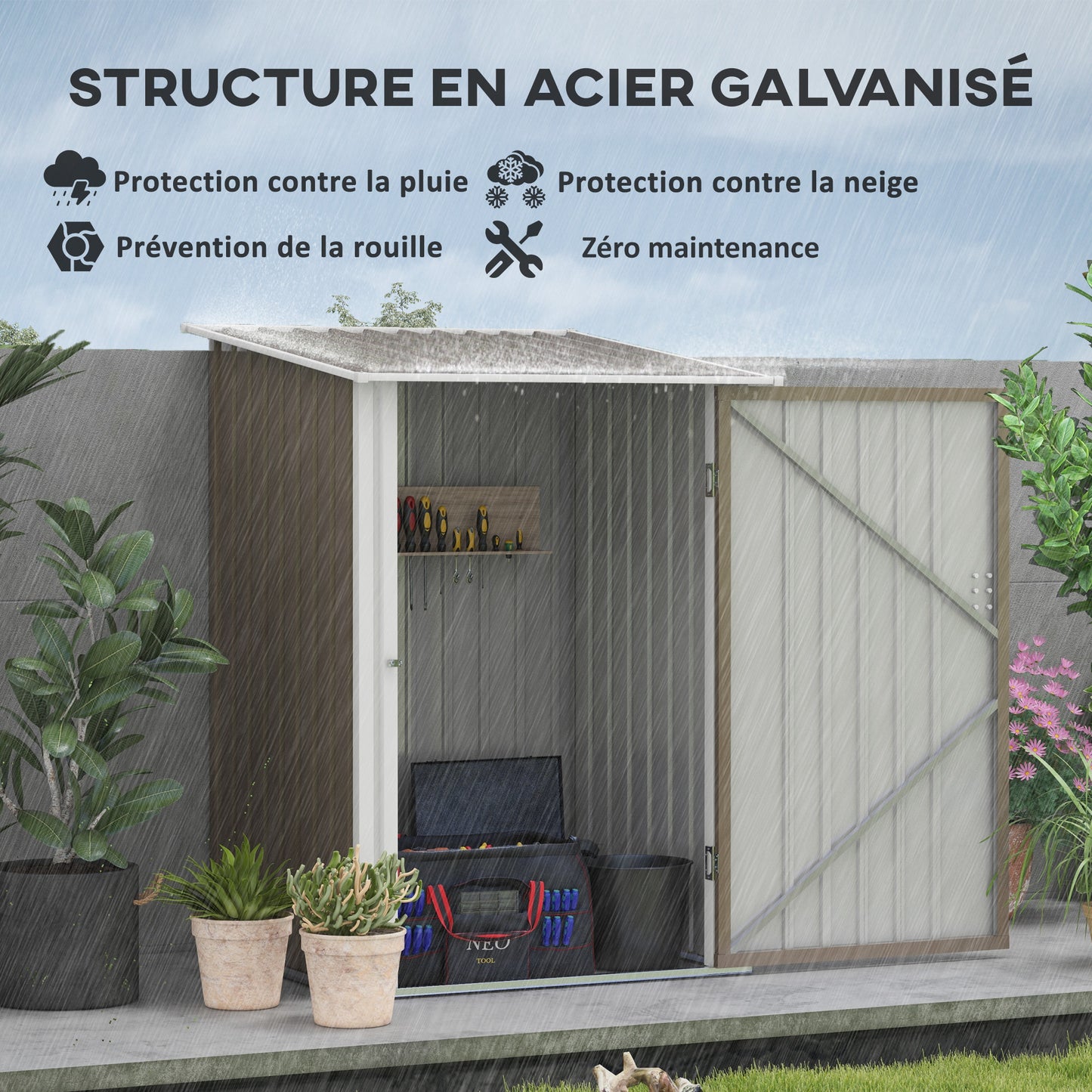 Tuinkast – Tuinschuur – Opslagruimte – Buitenberging – Tuinhok – Compacte 1m² Opbergruimte – Weerbestendig Gegolfd Staal – Afsluitbare Deur Chestnut